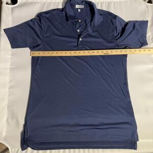 Peter Millar Summer Comfort Polo M Blue Golf Shirt Custom Sleeve Logo EUC